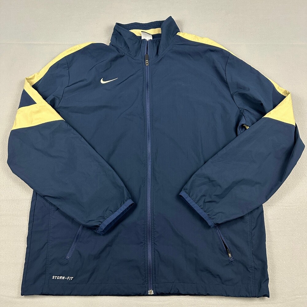 Nike Jacket Men Large Navy Blue Gold Storm-Fit Full Zip Windbreaker Vented L *
